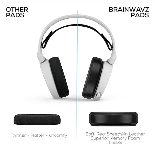 Sheepskin Earpads for Steelseries Arctis 1, 3, 5, 7, 9, PRO & Prime Headsets, Real Leather with Memory Foam - Thicker, Comfier & Long Lasting, by Brainwavz - color: Sheepskin