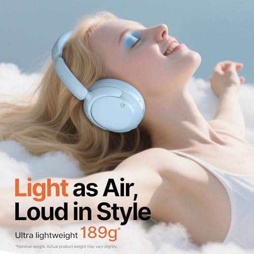 VOKALEN Hyper GO Wireless Over-Ear Noise Cancelling Headphones with Mic, 60H Playtime, Bluetooth Headphones, Hi Res Audio, Deep360 Spatial Audio, Ultra-Lightweight for Travel, Work, Study (Sky Blue) - color: Sky Blue