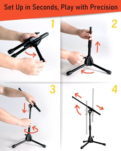 Stage Rocker Foldable Tripod Low-Profile Mic Boom Stand - Height Extending from 9.6'' to 16.9'', w/Adjustable Telescoping Arm Up to 9'', Lightweight/Convenient, Black, Powered by Hamilton(SR610121B) - size: 1 Pack
