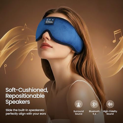LC-dolida Sleeping Headphones Eye Mask, Sleep Mask with Bluetooth Headphones 3D Eye Mask Wireless Music Cotton Sleep Cover for Side Sleepers Nap Insomnia Air Travel Meditation Gifts for Unisex - color: Dark Blue