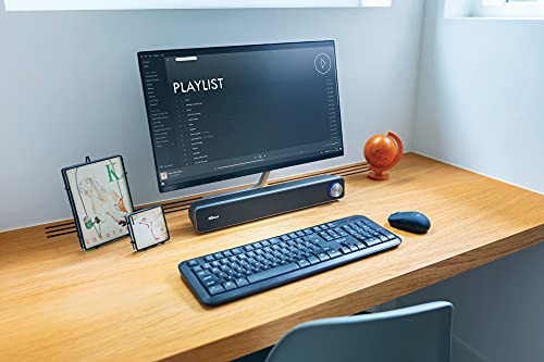 Trust Arys PC Soundbar, Speaker for Computer and Laptop, 12 W, USB Sound System, Metal Grill, Illuminated Volume Control, Speaker Bar for PC, Laptop, Mac - Black | USB Sound System, Metal Grill, Illuminated Volume Control, Speaker Bar for PC Laptop Mac -