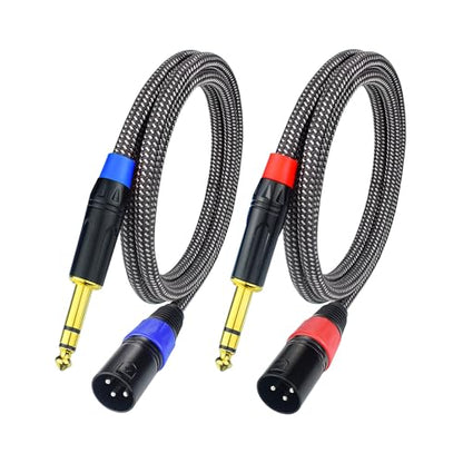 Balanced 1/4" TRS to XLR Male Patch Cable, 6.6Feet Quarter Inch 6.35mm to 3pin XLR Male Microphone Cable, Heavy Duty Nylon Braided, Gold Plated Plug, for Mixer, Speaker, Studio Monitor -2Pack - size: 6.6Feet, 2Pack