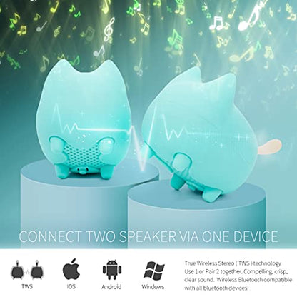 gingo Cute Cat Bluetooth Speaker Mini Wireless Stereo TWS Pairing PC Travel | Cat-shaped silicone tail, 40H playtime, TWS pairing, hands-free mic, BT5.3, 70g light, perfect home/office/outdoor/gift - color: Green*2