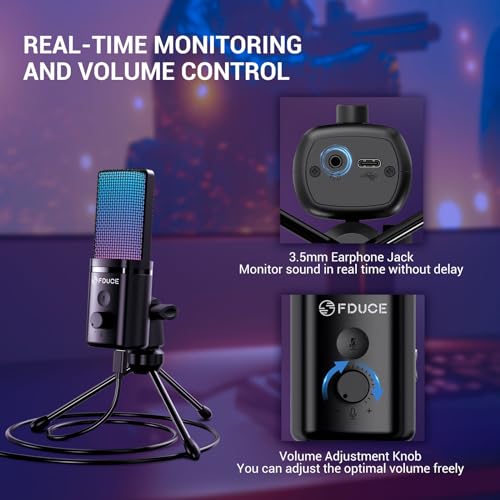 Gaming USB Microphone for PC,RGB Condenser Computer Mic with Tripod Stand,Quick Mute,Gain Control,Cardioid Mic for Streaming, Podcast, Twitch, YouTube, PC, Computer, PS5 (M160) - style: Mic with tripod