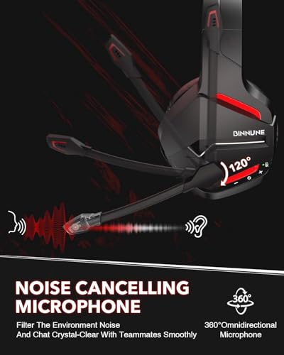 BINNUNE Wireless Gaming Headset for PS5 PC, 120H Ultra-Long Battery, 2.4GHz & Bluetooth 5.3 Wireless Headphones with Noise Canceling Mic, 50mm Drivers, Comfort Over Ear Headphones, Black - color: Black