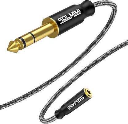 6.35mm (1/4") Female to 3.5mm (1/8") Male Stereo Adapter 11.5Ft | Connect 3.5mm Phone Headphone to 6.35mm Speaker Mixers Guitar Digital Piano Keyboard Amplifier, Braided Cord,24K Gold Plated - size: 11.5 Feet