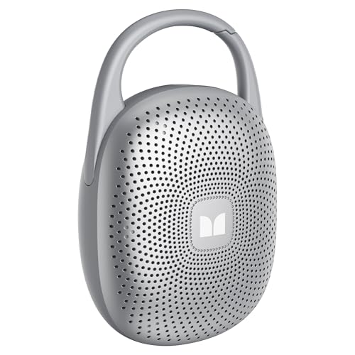 Monster S370 Ultra-Portable Bluetooth Speaker with Integrated Carabiner Clip, IPX7 Waterproof, 29H Playtime, Bluetooth 6.0, TWS Pair Clip-On Speaker for Outdoor, Hiking, Beach, Shower & Travel, Grey
