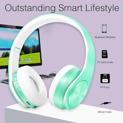 RAT TAIL V5.3 Bluetooth Headphones Over-Ear, Foldable Wireless and Wired Stereo Headset Micro SD/TF, FM for Cell Phone,PC,Soft Earmuffs &Light Weight for Prolonged Wearing (Green) - color: Green