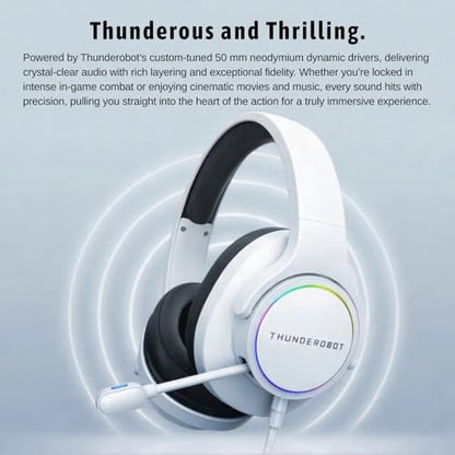 Thunderobot Gaming Wired Headset H51, USB Computer Headset, Gaming Over-Ear Headphones with Virtual 7.1 Surround Sound, RGB Lighting