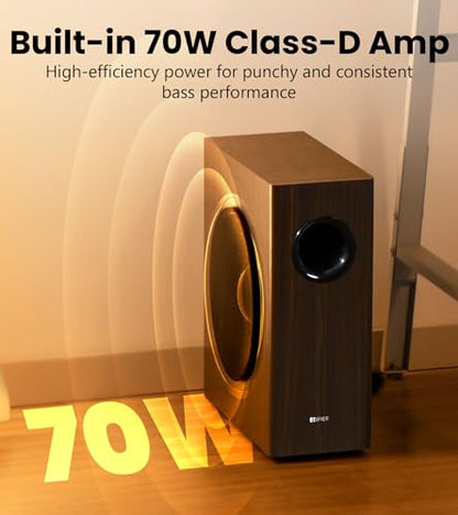 Edifier T5s Powered Subwoofer, 70W RMS, 8" Woofer, 35Hz Deep Bass, Black | Active Long-Throw Speaker, Built-in Amp, Low Distortion, Phase Selector & Energy-Efficient for Home & Studio Audio - color: Black