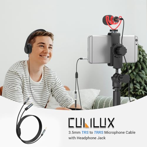 3.5mm TRS to TRRS Microphone Cable, Connect 3-Pole MIC to 4-Pole Combo Jack for Phone, Tablet, Laptop Computer, Not for Camera, 10 Feet