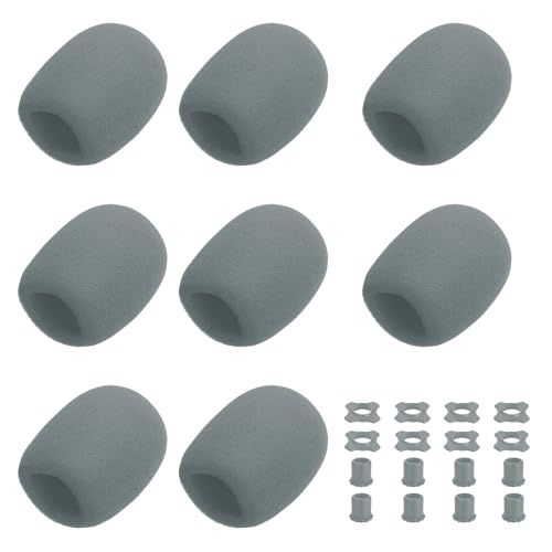 MECCANIXITY 8 Set Microphone Cover Foam Mic Cover, with 1.34" Mic Protection Silicone Ring and Anti Rolling Bottom Sleeve Holder for Karaoke DJ Concert Theater, Grey - color: Grey, size: 1.34"