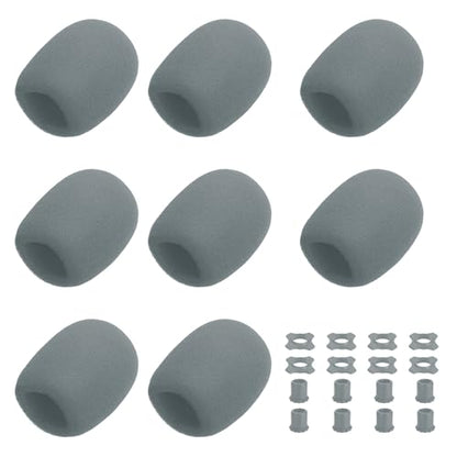 MECCANIXITY 8 Set Microphone Cover Foam Mic Cover, with 1.34" Mic Protection Silicone Ring and Anti Rolling Bottom Sleeve Holder for Karaoke DJ Concert Theater, Grey - color: Grey, size: 1.34"