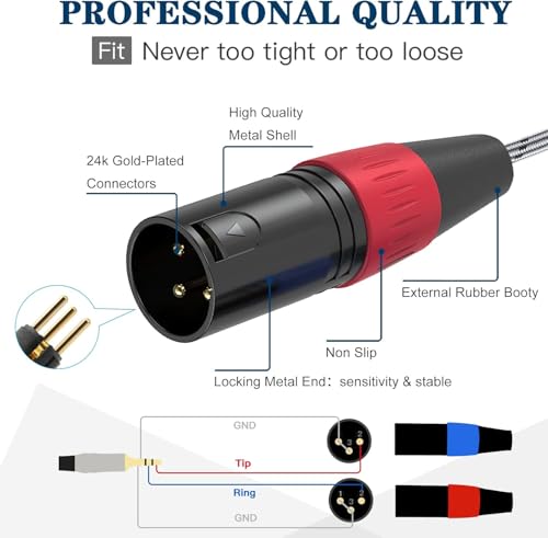 1 Pack 3.5mm TRS to 2 XLR Cable, 3.3 Foot, Unbalanced 1/8 TRS Male to Dual XLR Male, Y Splitter to Dual XLR Breakout Cable, Pure Copper and Plated Connectors for Smartphone - size: 3.3 foot, style: 3.5mm TRS to XLR male, 1 Pack