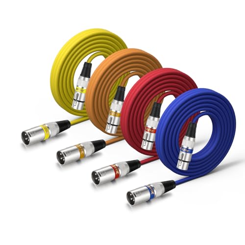 EBXYA XLR Cable 15ft 4 Pack - 3 Pin Balanced Male to Female Mic Cable - color: 4 Colors, size: 15 feet
