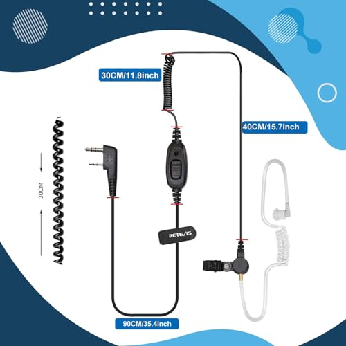 Retevis Surveillance Radio Earpiece, Coiled Cord, for H777/RT22/RT68/RT21 | Compatible with Pxton, Baofeng, Kenwood Walkie Talkie, Security, Police, Walkie Talkie Earpiece with Mic(10 Pack)