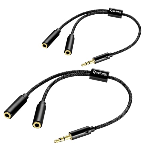 2Pcs Headphone Splitter, Dual Headphone Nylon Braided Extension Cable, Hi-Fi Audios Stereo Y Splitter 3.5mm 2 Female 1 Male, Suitable for Phones, PS4, Amplifiers, Smartphones, Tablets,etc.