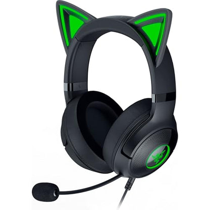 Razer Kraken Kitty V2 USB Wired Headset: Chroma RGB Kitty Ears - Stream Reactive Lighting - HyperClear Cardioid Mic - 40 mm Drivers - 7.1 Surround Sound - Comfortable Ear Cushions - Black - color: Black