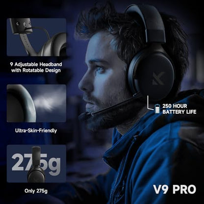 MCHOSE V9 PRO Wireless Gaming Headset 7.1 Surround Sound for PS5 PS4 PC SWITCH TOPSPEED Gaming Headphones with Noise Canceling Mic, 250Hr Battery, Low 15ms Latency, Lightweight, BT 5.3 FPS Games Black - color: V9PRO-Black