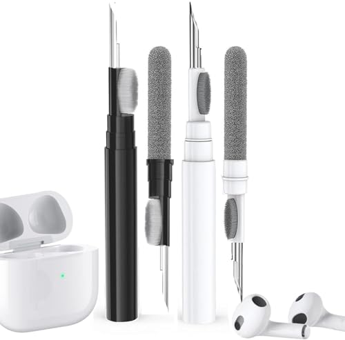 2 Pack Cleaner Kit for Airpods Pro 1 2 3 4, Multi-Function Cleaning Tool with Brush Flocking Sponge for iPad iPhone,Earbuds,Wireless Earphones,Bluetooth Headphones Case,Camera,Laptop - color: White+Black