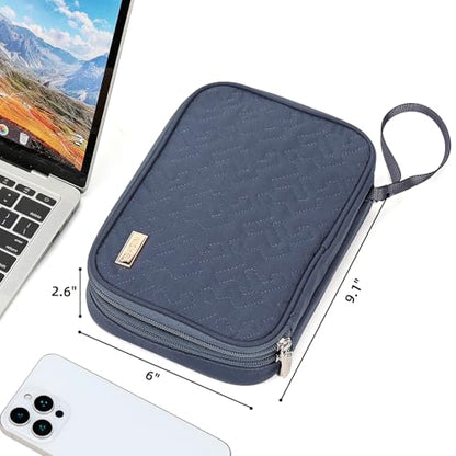 NISHEL Travel Cord Organizer Case, Double Layers Tech Electronic Bag, Essentials for Charger, Cable, Phone, Flash drive, Large, Aegean-Blue | Double-layer bag keeps chargers, cables, flash drive, and small tech essentials organized for trip, Large, Aegean