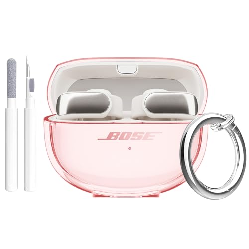 Aircawin for Bose Ultra Open Earbuds Case Clear 2024,Full Protective Shockproof Soft Transparent TPU Cover for Bose Open Ear Wireless Earbud Headphone Accessories with Carabiner and Cleaning Pen-Pink - color: Clear Pink