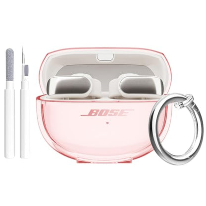 Aircawin for Bose Ultra Open Earbuds Case Clear 2024,Full Protective Shockproof Soft Transparent TPU Cover for Bose Open Ear Wireless Earbud Headphone Accessories with Carabiner and Cleaning Pen-Pink - color: Clear Pink