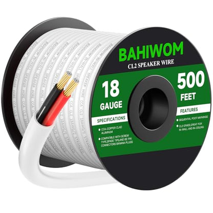 White Speaker Wire 18 Gauge 500FT CL2 Rated CCA Speaker Cable | Flexible PVC Jacket 2 Conductors Red & Black Polarity Mark for Home Theater,Indoor,In-Wall,In-Ceiling & Marine - size: 500 FT, style: 18GAUGE