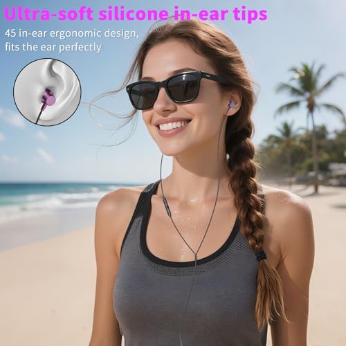 3.5mm Wired Headphones for Laptop School Kids Earbuds with Case Mic - color: Purple