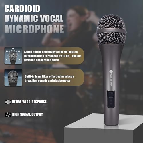 Professional Dynamic Microphone for Singing Karaoke Microphone with 16ft XLR to 1/4'' Audio Cable, Vocal Handheld Mic for Podcast Mixer Amplifier PA System - color: Titanium Gray