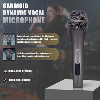 Professional Dynamic Microphone for Singing Karaoke Microphone with 16ft XLR to 1/4'' Audio Cable, Vocal Handheld Mic for Podcast Mixer Amplifier PA System - color: Titanium Gray
