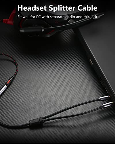 Headphone Splitter for Computer 3.5mm Headset Splitter Cable for PC | CTIA 3.5mm 2 x 3 Pole TRS Male to 4 Pole TRRS Female Y Jack Adapter for Smartphone PS4 Gaming Headset to PC - 12 inch / 30 CM - color: Gray