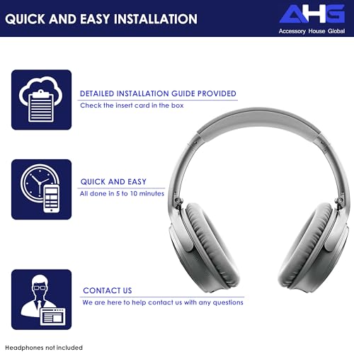 AHG Accessory House Global qc Replacement Ear Pads Cushions Compatible with Bose QuietComfort 35 II / QC35, QCSE, QCSC and QC45 Wireless Headphones (Gray) - Premium Material | Extra Thick | Durable - color: Gray