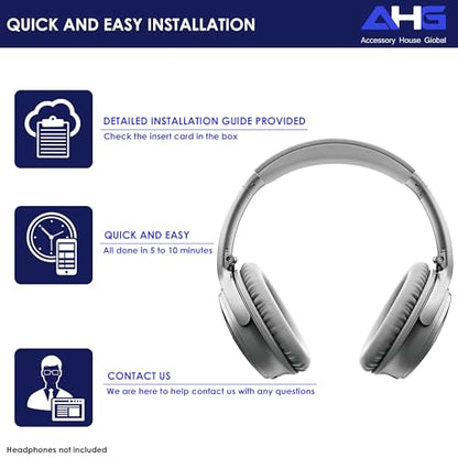 AHG Accessory House Global qc Replacement Ear Pads Cushions Compatible with Bose QuietComfort 35 II / QC35, QCSE, QCSC and QC45 Wireless Headphones (Gray) - Premium Material | Extra Thick | Durable - color: Gray