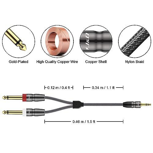 J&D 3.5mm to Dual 1/4 inch Stereo Splitter Y Cable, 3.5mm 1/8 inch TRS Stereo Male to Dual 1/4 inch 6.35mm Mono Male Y-Splitter Cable for Phone/Amplifiers/Mixer Audio Recorder, 1.5 Feet - size: 1.5 Feet