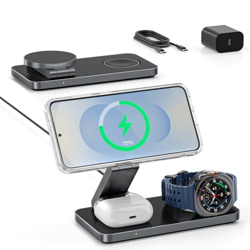 3 in 1 Wireless Charger for Samsung Galaxy, 15W Magnetic Super Fast Charging Station for MagSafe Samsung Galaxy S26 Ultra S25 S24 Z Fold Flip 8 Watch 8 7 Buds 4 3 Pro, Not for Watch 9/Ultra 2 - color: Black