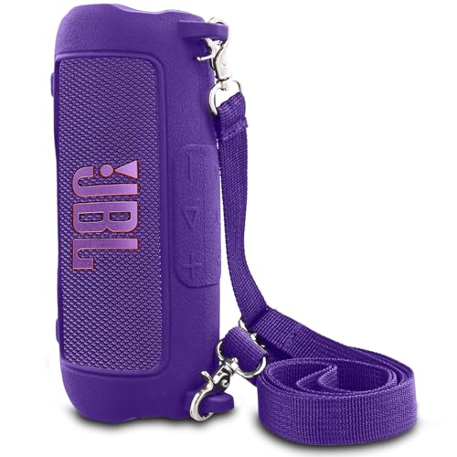 co2CREA Silicone Case for JBL Flip 7 Portable Waterproof Speaker, Purple | Portable Travel Soft Cover with Detachable Shoulder Strap, Protective Skin Case, Hands-Free Carrying, Lightweight - color: Purple Case