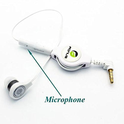 Retractable Headset Mono Hands-Free Earphone w Mic Single Earbud Headphone Earpiece in-Ear Wired [3.5mm] [White] for ZTE ZPad 8 - US Cellular iPhone 6 - US Cellular iPhone 6 Plus