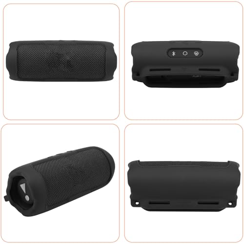 Silicone Case Compatible with JBL Flip 7 Speaker, Shockproof Protective Cover Soft Skin Silicone Cover with Shoulder Strap and Hook and Loop Straps for Bike Golf Cart Rail Mounting (Black) - color: Black