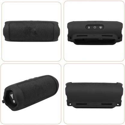 Silicone Case Compatible with JBL Flip 7 Speaker, Shockproof Protective Cover Soft Skin Silicone Cover with Shoulder Strap and Hook and Loop Straps for Bike Golf Cart Rail Mounting (Black) - color: Black