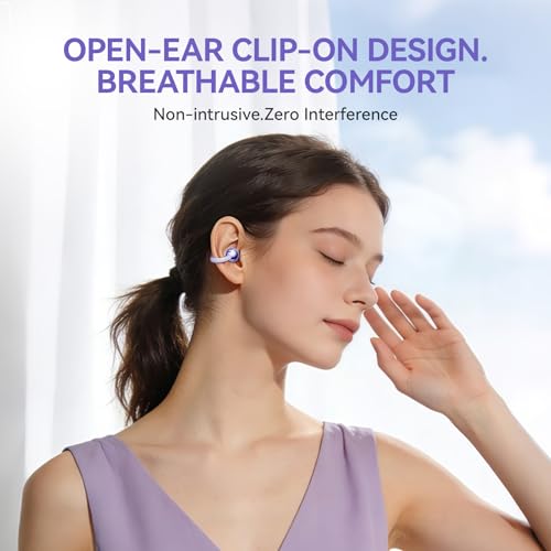 Clip On Earbuds Open Ear Ear Buds Wireless Bluetooth 5.4 Headphones,48H Playtime,IPX6 Waterproof,Touch Control,Comfortable for Workouts and Daily Use (Purple) - color: Purple