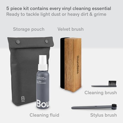 Boundless Audio Vinyl Record Cleaning Kit - 5-in-1 Brushes, Solution & Bag - size: 5 pc