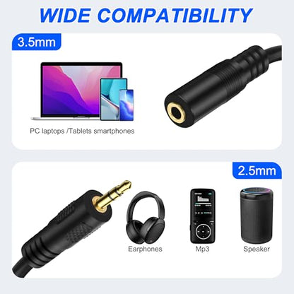 MEIRIYFA 3 Pole 2.5mm to 3.5mm Stereo Jack Adapter Cable | 2.5mm Mono Male to 3.5mm Female TRS Headset Audio Extender Cable for Headphone -1M (2PCS)