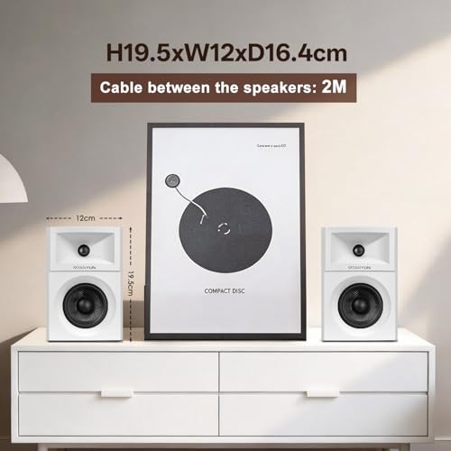 Sanyun SW203 3" 2.0 Computer Speakers, Expanded Stereo Field, Triple-DSP | Built-in 24bit DAC, USB-C/Bluetooth 5.4/AUX, 60W Carbon Fiber Woofer & Silk Dome Tweeter, for Desktop PC Gaming (Pair, White) - color: White