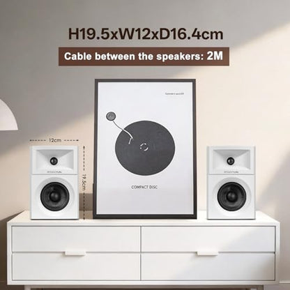 Sanyun SW203 3" 2.0 Computer Speakers, Expanded Stereo Field, Triple-DSP | Built-in 24bit DAC, USB-C/Bluetooth 5.4/AUX, 60W Carbon Fiber Woofer & Silk Dome Tweeter, for Desktop PC Gaming (Pair, White) - color: White