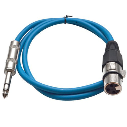 Seismic Audio - SATRXL-F2 - Blue 2' XLR Female to 1/4" TRS Patch Cable - color: Blue, size: 2 Foot