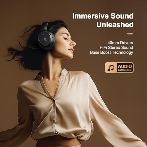 Calmbee Over-Ear Hybrid Active Noise Cancelling Bluetooth 5.3 Headphones | ANC Mode, Transparency Mode, Microphone, Up to 140H Playtime, Bluetooth 5.3, Deep Bass, Clear Calls, Fit for Travel - color: Black
