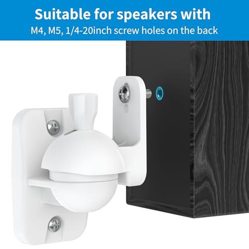 PlusAcc Speaker Wall Mount, Surround Speakers Brackets, 2 Pack, White | 20° Tilt & 80° Swivel, Adjustable Mounting Bookshelf Shelf for Home Theater, Hold up to 8 lbs - color: White, size: 2 Pack