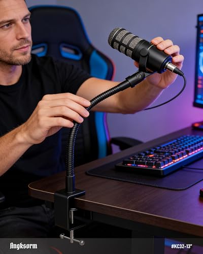 KC32 13-Inch Gooseneck Mic Stand, Heavy-Duty Desk Clamp for Podium | Flexible Arm Microphone Holder, Lectern Mount, 5/8-27 Thread, 3/8-16 Adapter, Mic Clip, Podcast, Pulpit, Studio, 3.2 lb Load - size: 13-INCH