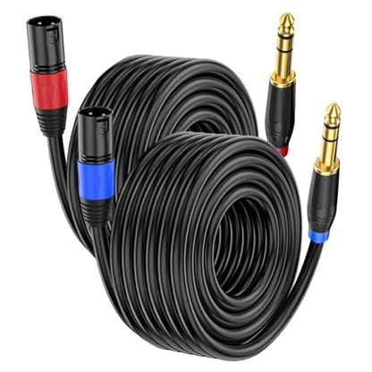 2-Pack XLR Male to 1/4" TRS Microphone Cable 50FT – Balanced 3-Pin XLR to 6.35mm Mono Jack Interconnect Cord for Dynamic Mic, Mixer, Amplifier, Powered Speaker, Audio Interface - size: 50 FT, 2Pack, style: XLR Male to 6.35mm